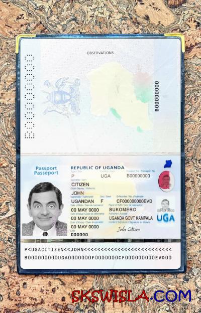 Uganda paszport 2023-obecnie fotowygląd, skan i fotorealistyczny snapshot, 2 w 1